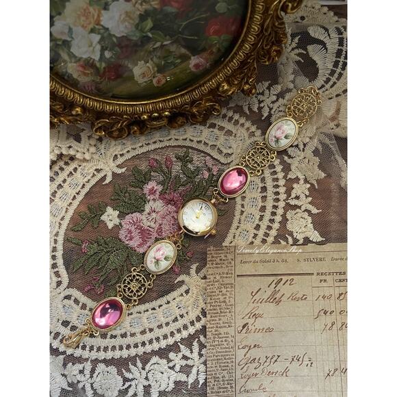 Handmade Vintage Rose Bracelet Watch | One-of-a-Kind Repurposed Unique Timepiece main image 6